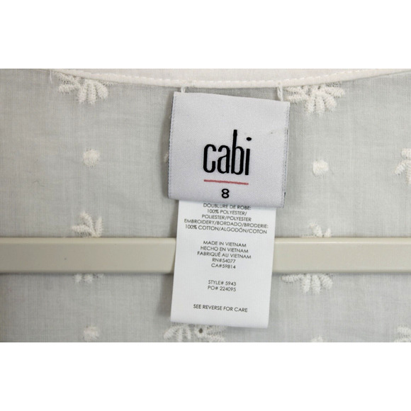 Cabi Sheer Midsummer Dress Eyelet Embroidered Floral Button Front Women 8 Cream - Picture 10 of 13